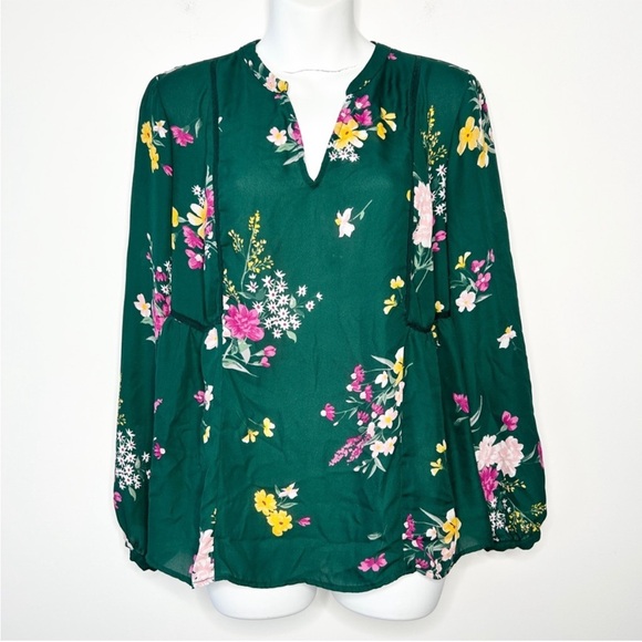 OLD NAVY Dark Green Floral Print Georgette Swing Blouse Size Medium - Picture 3 of 10